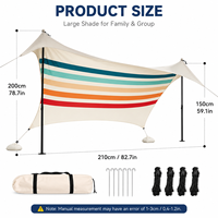 Tente de plage portable UPF50+ en Lycra avec ancrages par sacs de sable, auvent pare-soleil extérieur pour camping, pêche, pique-nique, grande taille, coupe-vent