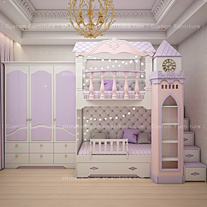 Letto a Castello Principessa, Letto a Due Piani da Sogno per Camere da Letto di Bambine, Letto a Castello per Bambini in Legno Massello con Design Multifunzionale Personalizzato - Product Image 2