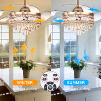 Y118 Vente en Gros Ventilateur de Plafond de Luxe avec Lumière Lustre en Cristal Doré Pales Rétractables Lumières de Plafond pour Salon Chambre