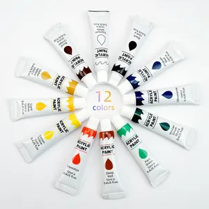 New Set 12 Colours 12ml Acrylic Paint Set , Perfect for Canvas, Wood, Fabric, Leather and Crafts