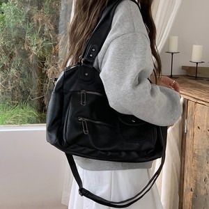 Moto Biker Tote Bag Black Horizontal <b>Square</b> Zipper Closure Water Resistant Everyday Use Shoulder Crossbody Bag - Product Image 4