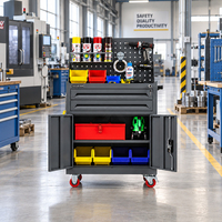 Chariot à outils industriel en acier à double porte, étagère réglable, panneau perforé, verrouillable, capacité de charge élevée, OEM ODM, chariot de rangement pour outils