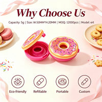 ISMAN Étui vide pour baume à lèvres en forme de donut, 5g, rose, avec couvercle à charnière, emballage cosmétique fantaisie, design dessert, vente en gros