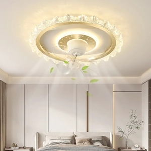 Ventilateur de plafond moderne et simple avec éclairage LED à intensité variable 3 couleurs, en cristal, pour salon de villa, chambre à coucher, bureau principal, oscillant, argenté - Product Image 3