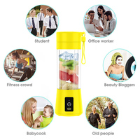 Mini mixeur électrique rechargeable par USB portable de 380 ml, RV, 6 lames en acier inoxydable, batterie de 2000 mAh, nettoyage automatique, presse-agrumes