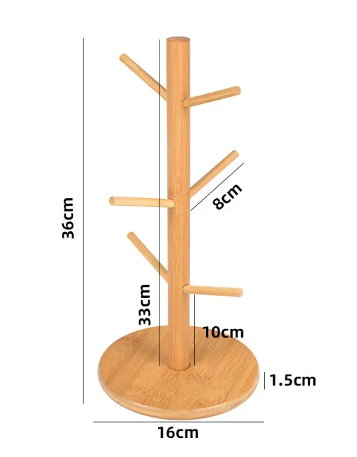 Kitchen Bamboo Mug Holder Stand For Countertop Coffee Tea Mug Storage Rack Tree Drying Holder Hanging Mug Holder With 6 Hooks