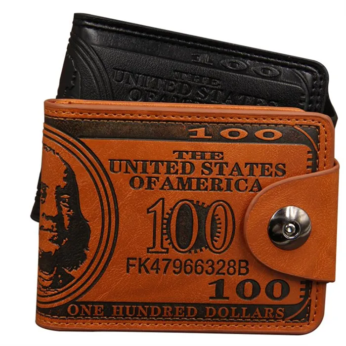 फैशन लघु डिजाइन स्लिम बटुआ पु चमड़ा अमेरिका के लिए 100 डॉलर बिल पैसे बटुआ पुरुषों