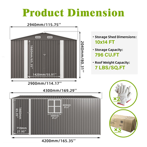 Envío Gratis, Cobertizo de Almacenamiento <span class=keywords><strong>Exterior</strong></span> de Metal de 10x14 Pies, 3 Puertas con Cerradura, <span class=keywords><strong>Caseta</strong></span> para Herramientas de Jardín, 4 Ventilaciones, para Patio Trasero, Césped, Color Gris - Product Image 4