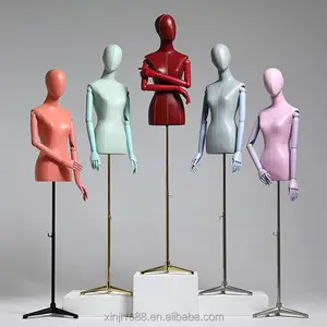 XINJI yeni ürün elbise ekran mankenler kadın üst yarım vücut elbise formu Model PU deri kadın gövde manken görüntüleme