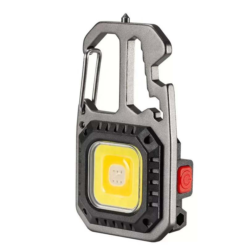 Multifunctional work light mini COB LED small flashlight keychain lamp White red and yellow light bottle opener