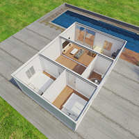 Maison conteneur préfabriquée 4 chambres avec salon, structure en acier, design moderne, couleur blanc-bleu, pour usage résidentiel, bureau ou supermarché