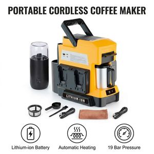 Cafetière sans fil compatible avec les batteries Dewalt 20V MAX, dotée de 3 options de préparation et d'un moulin à café intégré - Product Image 1