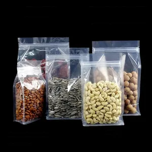 Customized size clear flat bottomed zipper bag small flat bottom vacuum packing bags for food