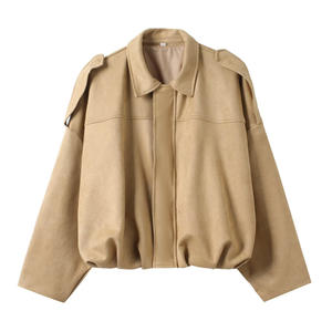 <span class=keywords><strong>La</strong></span> <span class=keywords><strong>veste</strong></span> pilote d'automne en daim texturé et élégant est un manteau à revers de couleur unie à <span class=keywords><strong>la</strong></span> mode et polyvalent - Product Image 4