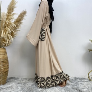 6402# Fashion Simplicity Nida <b>Fabric</b> With Small <b>Sequins</b> Tassel Front Pockets Casual Hidden Belt Crew Neck Muslim Dress - Product Image 5