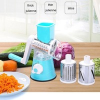 Parutan Pemotong Putar Genggam 3 in 1 untuk Keju, Buah, dan Sayuran dengan Gagang untuk Dapur