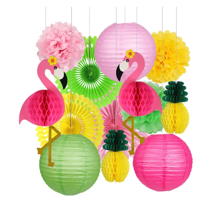 Lanterne flamant rose pompons boules nid d'abeille fleurs en papier été fournitures de mariage hawaïen ananas nid d'abeille