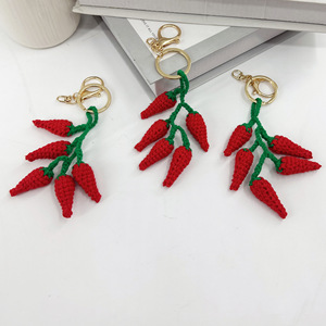 Chaveiro de crochê de pimenta vermelha feito à mão fio de algodão fofo pingente de bolsa enfeite de carro presente - Product Image 2
