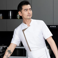 Uniforme de chef pour homme, uni, fin, à manches courtes, boutons latéraux, dos en polyester, toile gaufrée, pour barman, cuisine, hôtel, restaurant