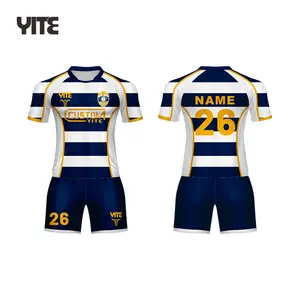 Hochwertige Sublimation benutzer definierte gestreifte Rugby-Uniform Set Herren OEM Rugby-Kits Rugby-Shirts Trikot zum Verkauf