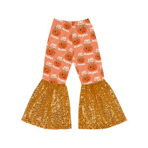 Nouveaux styles de pantalons pour filles Halloween, imprimé citrouille, pantalons à paillettes pour enfants, pantalons à pattes d'éléphant pour bébés et tout-petits - Product Image 5