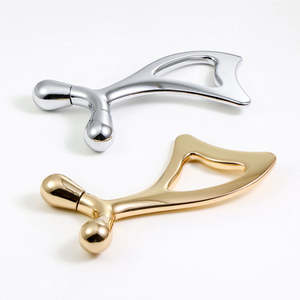 Neues Design U-förmiges hohles Guasha-Gesichts <span class=keywords><strong>massage</strong></span> werkzeug <span class=keywords><strong>Gold</strong></span>-Metall-3D-Gesichtsmassagegerät mit manueller Kabel führung - Product Image 3