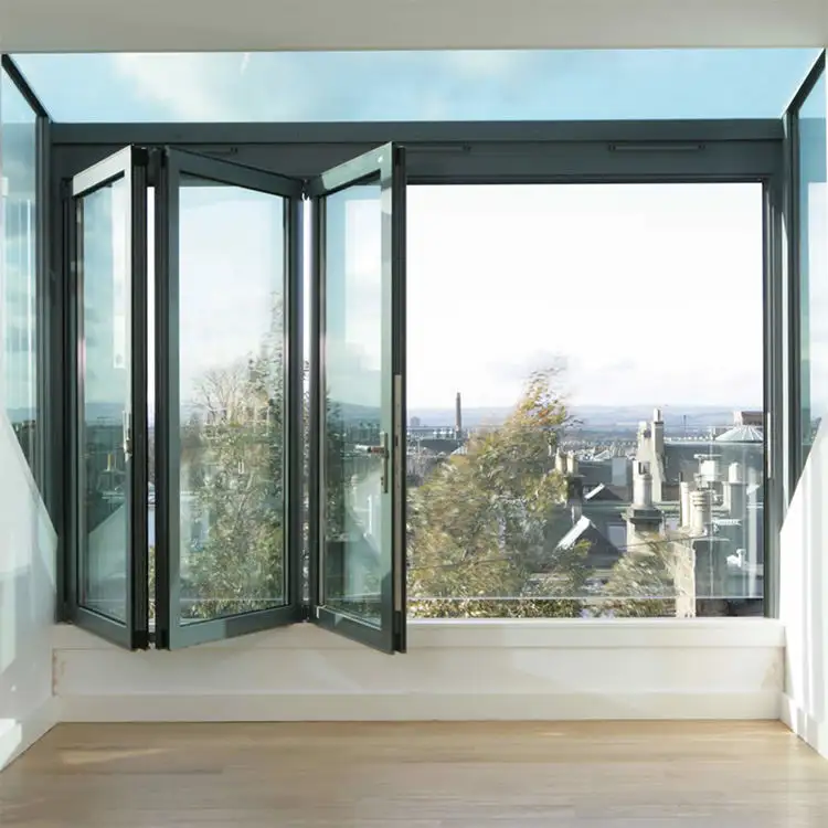 Large aluminium profile frame bi-fold windows design double glazed glass aluminum bi folding window
