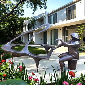 Arte musicale a grandezza naturale statua di uomo astratto pianoforte che suona scultura in bronzo - Product Image 4