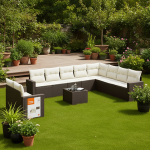 ชุดโซฟาสวนกลางแจ้ง TikTokhome สีน้ำตาล ทำจากหวาย PE พร้อมเบาะโฟมความหนาแน่นสูง กันน้ำ ดีไซน์ร่วมสมัย - Product Image 2