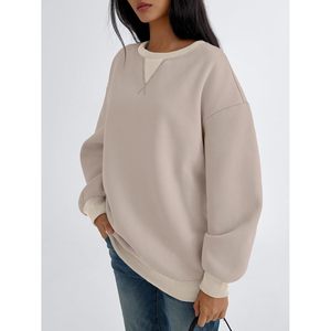 Sudadera de cuello redondo con media cremallera de seda de gran tamaño para mujer de moda Queen Color Block Fleeced cuello con capucha media manga Crop Top Sudadera con capucha - Product Image 3