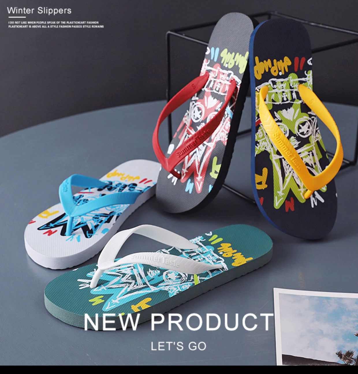 Cheap Wholesale PE PVC Slippers Flip Flops for Men Beach Casual Shoes Printing Filpflops