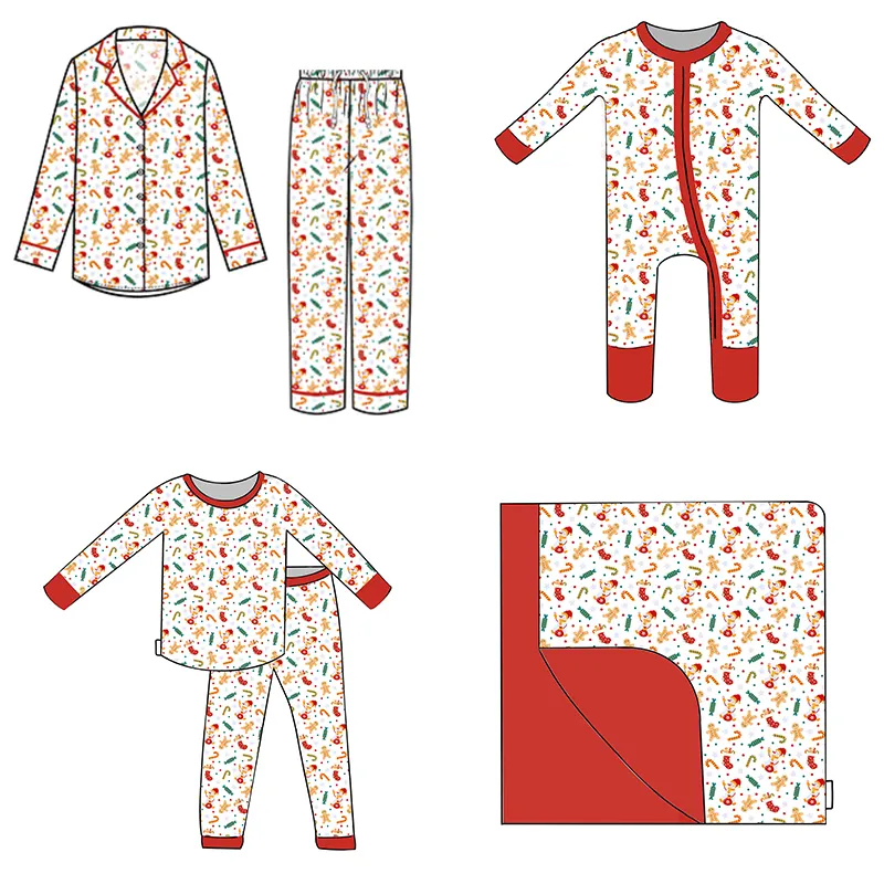 Aile için organik pamuk noel pijama özelleştirmek aile noel kıyafeti toptan çevre dostu aile eşleştirme kıyafetler