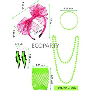 1980s Prom 80s Collar Diadema Guantes Rodilleras Pulsera Gafas Conjunto Prom Dress Up para niñas Fiesta Accesorios de disfraces - Product Image 4