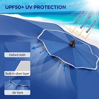 Parasol de plage robuste 7FT résistant au vent avec 8 baleines en acier, plateau réglable, ancre de sable et protection UV50+ pour extérieur