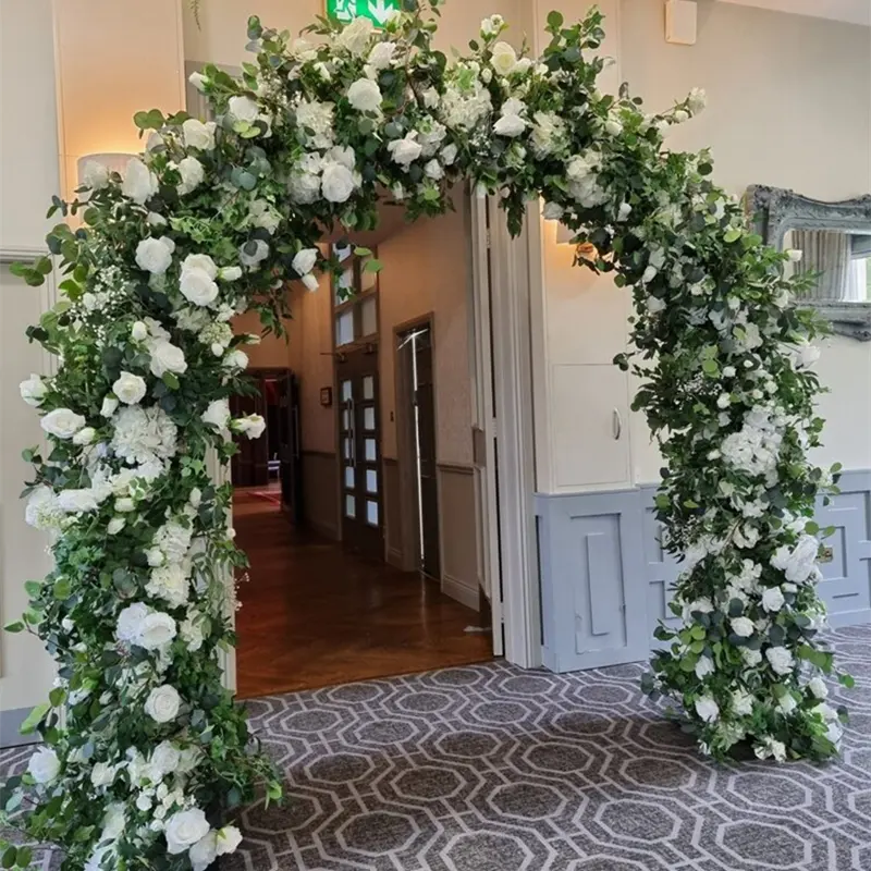 ซุ้มดอกไม้ประดิษฐ์ KCFA-052สำหรับประตูทางเข้าเวทีงานแต่งงานซุ้มประตูสีเขียว