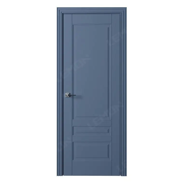 घरों के लिए सस्ती कीमत ठोस लकड़ी के वाटरप्रूफ दरवाजे लकड़ी के पत्ते के मिश्रित फ्रेम साउंडप्रूफ ब्लू इंटीरियर रूम