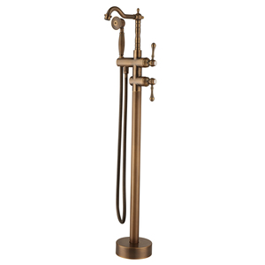 Robinet de baignoire sur pied pour eau froide, cylindrique, vertical latéral, pour colonne de baignoire en bois, avec douchette murale en laiton - Product Image 5