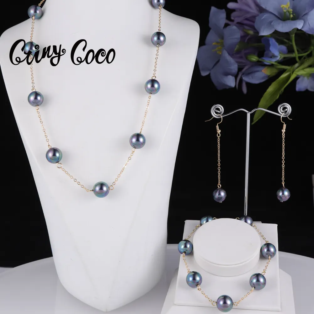Cring CoCo-Conjunto de collar y pendientes de perlas simples, joyería hawaiana polinesiana, venta al por mayor