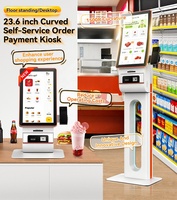 Kiosque de paiement en libre-service Usingwin avec écran tactile incurvé de 23,6 pouces, design ajouré personnalisé, processeur Intel Core i3, 4 Go de RAM, résolution 1920x1080, QR