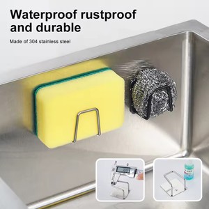 Kitchen Sponges Holder Stainless Steel Sink <b>Shelf</b> Self Adhesive Sink Kitchen <b>Hook</b> Hanger Accessories Storage Organizer Wall <b>Hook</b> - Product Image 2