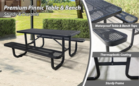 Table de Pique-nique Commerciale en Métal de 6 ou 8 Pieds de Long avec Banc, Table de Salle à Manger Extérieure en Acier Maillé pour Patio et Camping