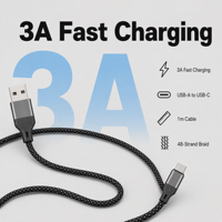 Kabel USB a ke C Pengisian Cepat 3A Berbahan Aluminium Alloy Kepang, Kompatibel untuk Laptop, Monitor, Ponsel