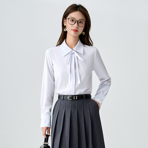 Women's <b>Light</b> Blue Long Sleeve Shirt Solid Color Poplin Office Wear Slim Fit Blouse For <b>Work</b> And Commuting - Product Image 2