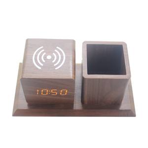 Multifunctional Wooden Pen Holder <strong>Alarm</strong> <strong>Clock</strong> Wireless Charging Simple LED Display Creative Digital Office Gift Electronic - Product Image 5