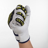 Gants de travail de sécurité pour mécanicien en cuir de chèvre HPPE doublure anti-coupure dos en caoutchouc gants de travail de protection contre les chocs des champs pétrolifères