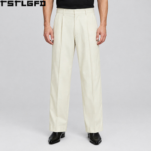 Custom <b>Pleated</b> Straight Leg Pants <b>Men</b> Chino Tailored Dress <b>Trousers</b> <b>Double</b> Pleat Relaxed Fit Business Casual Wholesale Bulk - Product Image 1