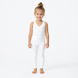 Soft Nylon Spandex Girls Scalloped Active Set <strong>Purple</strong> Scallop Edge <strong>Crop</strong> <strong>Top</strong> &amp; High Waist Flare Pants Kids Yoga Outfit - Product Image 4