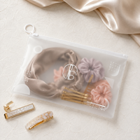 Pochette zippée en PVC givré avec anneau de traction blanc pour accessoires capillaires (chouchous, barrettes, peignes) – Emballage personnalisé en gros
