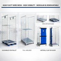 Cage à palettes en fil d'acier galvanisé, entièrement soudée, empilable, avec cadre détachable pour le stockage en entrepôt