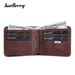Portefeuille fin à double pli Baellerry pour homme, porte-cartes en cuir, anti-démagnétisation, couleur unie avec gaufrage de lettres - Product Image 2